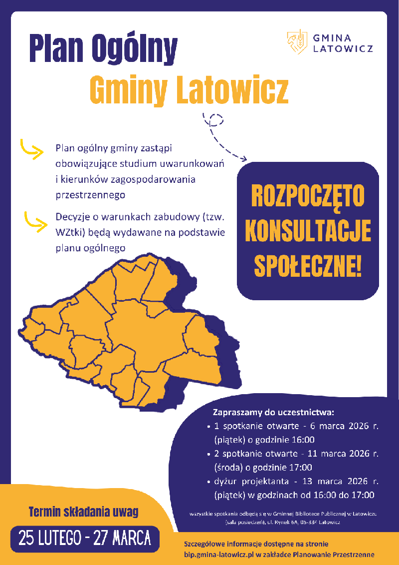 plakat - rozpoczęcie konsultacji Planu Ogólnego