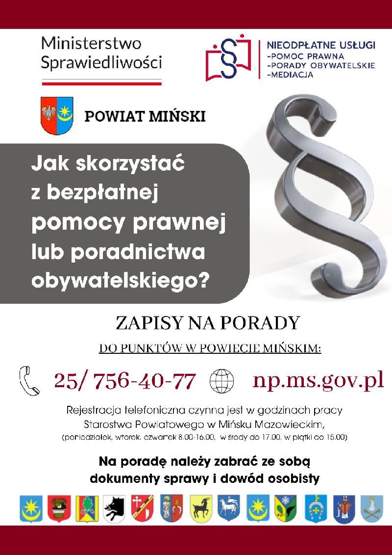 Nieodpłatne poradnictwo obywatelskie w Latowiczu plakat informacyjny