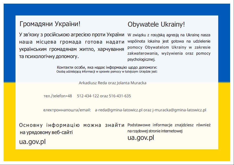 plakat informacyjny o udzielanej pomocy dla uchodźców z Ukrainy